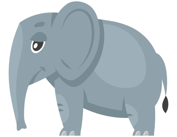 De pie bebé elefante vista lateral. Animal africano en estilo de dibujos animados. - Vector, imagen