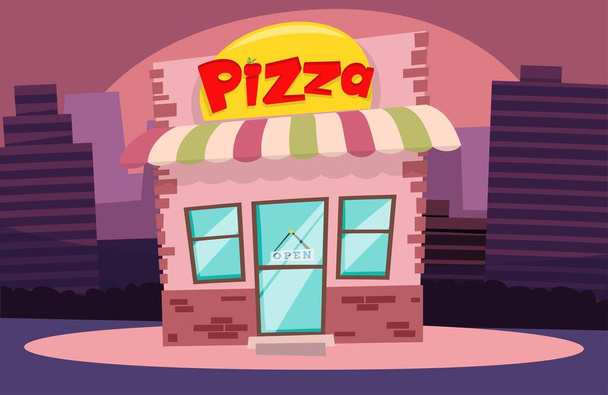 construção ou pizzaria fachada plana cartoon loja de pizza
 - Vetor, Imagem