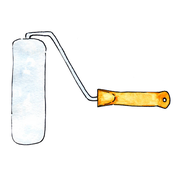 Watercolor illustration of a hand painted repair roller - Photo, Image