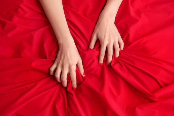 Hands with beautiful manicure on color background - Valokuva, kuva