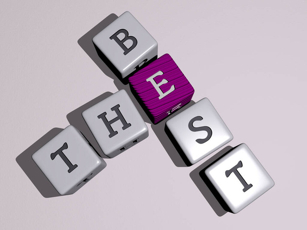 DE beste kruiswoordpuzzel door kubieke dobbelstenen letters. 3D illustratie. achtergrond en ontwerp - Foto, afbeelding