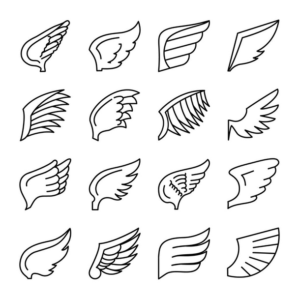 翼と鳥の羽のアイコンセットラインスタイル - ベクター画像