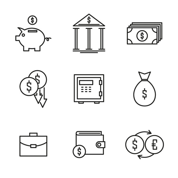 Money and payment line icons. - Вектор,изображение