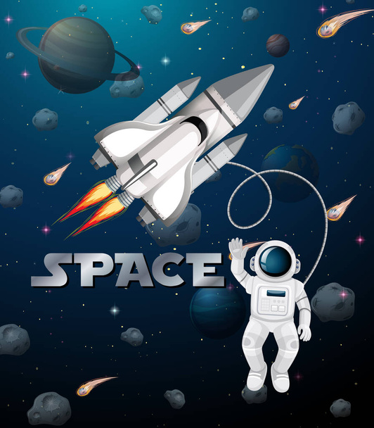 Astronauta in scena spaziale illustrazione - Vettoriali, immagini