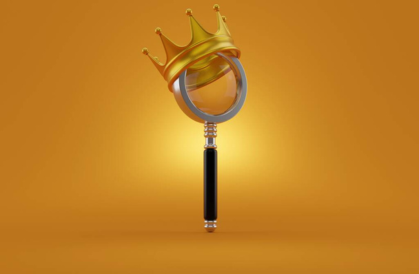 Магічне скло з короною на помаранчевому фоні. 3d ілюстрація
 - Фото, зображення