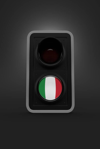 Bandera de Italia en el semáforo sobre fondo gris. ilustración 3d - Foto, Imagen