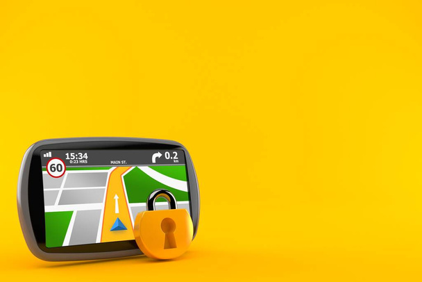 GPS navigation with padlock isolated on orange background. 3d illustration - Photo, Image