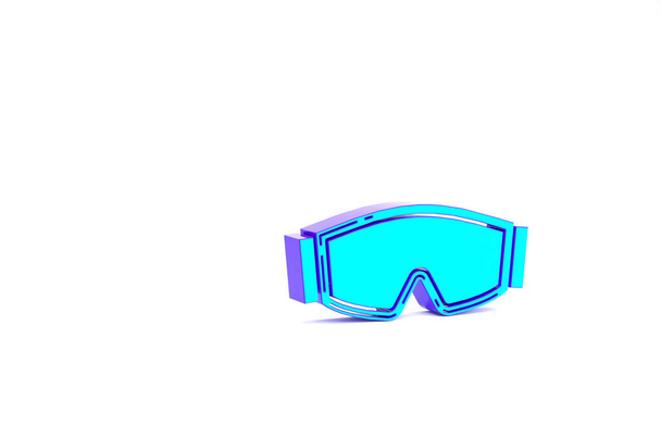 Turquoise Ski goggles icon isolated on white background. Extreme sport. Sport equipment. Minimalism concept. 3d illustration 3D render. - Photo, Image