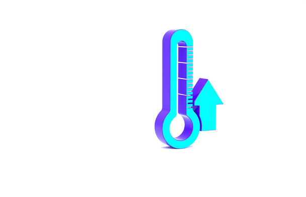 Icono del termómetro turquesa aislado sobre fondo blanco. Concepto minimalista. 3D ilustración 3D render. - Foto, Imagen
