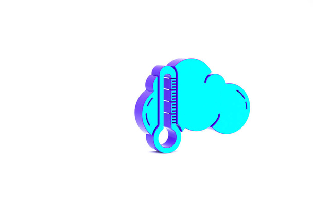Бирюзовый термометр и значок облака изолированы на белом фоне. Концепция минимализма. 3D-рендеринг. - Фото, изображение