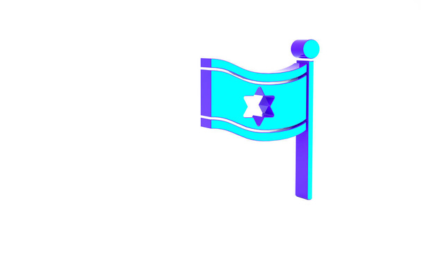 Icono de Bandera Turquesa de Israel aislado sobre fondo blanco. Símbolo patriótico nacional. Concepto minimalista. 3D ilustración 3D render. - Foto, imagen