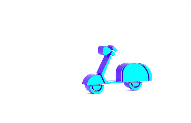 Tyrkysová ikona Scooter izolované na bílém pozadí. Minimalismus. 3D ilustrace 3D vykreslení. - Fotografie, Obrázek