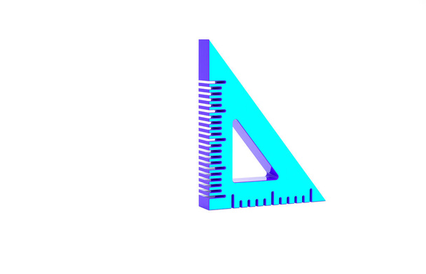 Icône de règle triangulaire turquoise isolée sur fond blanc. Symbole du rebord droit. Symbole géométrique. Concept de minimalisme. Illustration 3D rendu 3D. - Photo, image