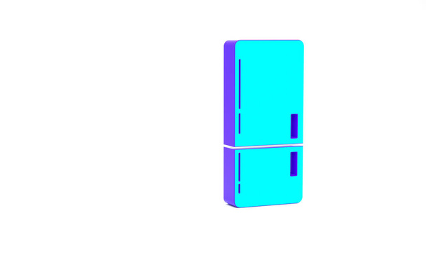 Turquoise Refrigerator icon isolated on white background. Fridge freezer refrigerator. Household tech and appliances. Minimalism concept. 3d illustration 3D render. - Photo, Image