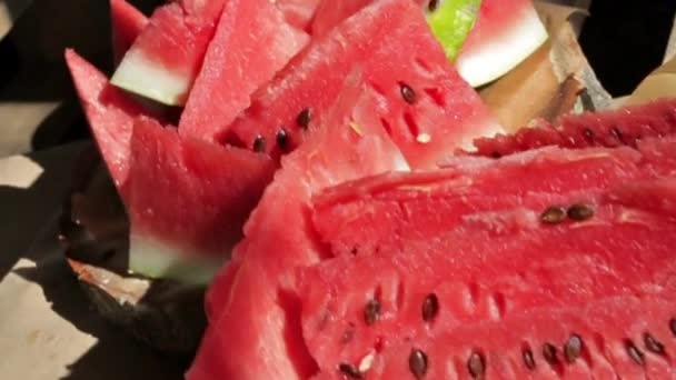 the camera shows slices of watermelon - Footage, Video