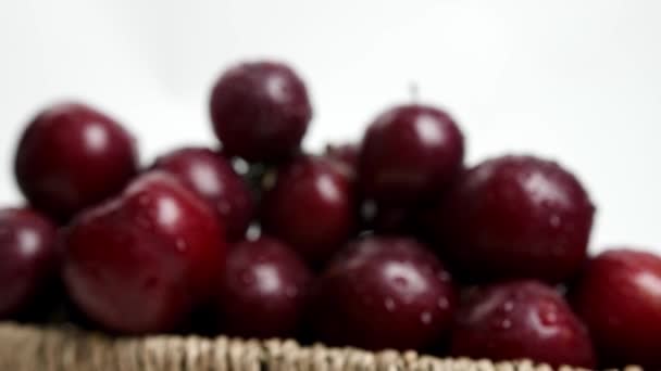 Sweet ripe plums with water drops, closeup - Footage, Video