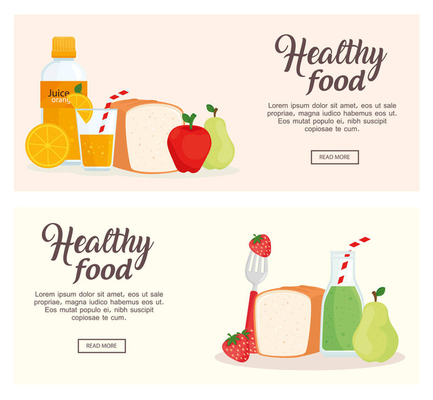 banner of fruits and healthy food - Vector, Image