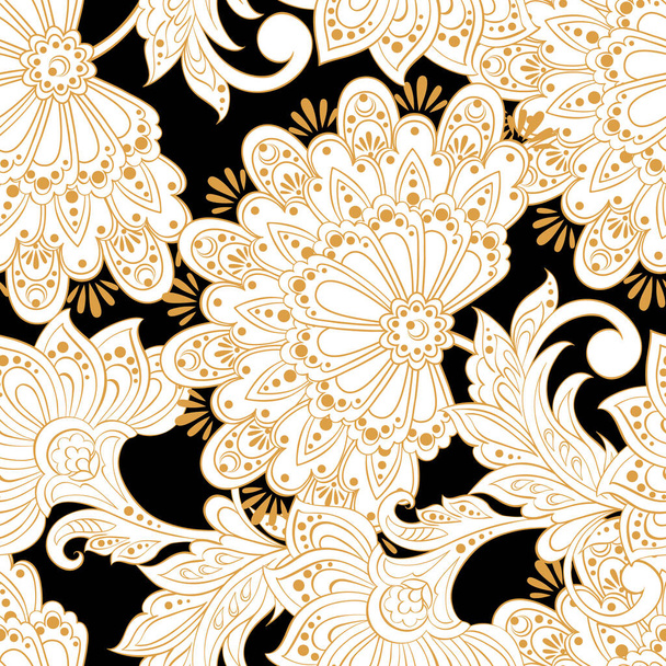 etnikai virágok zökkenőmentes vektor minta. virágos szüret háttér damaszt stílusban - Vektor, kép