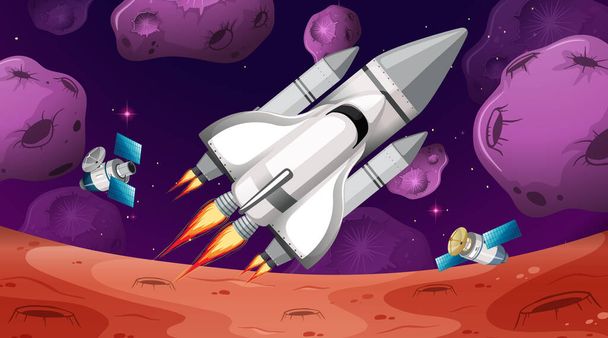 Rocket in the space illustration - Vector, Image
