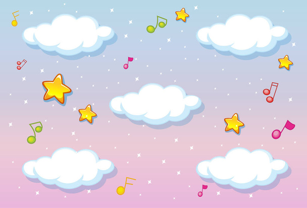 Leere Wolken auf pastellfarbenem Himmel Hintergrund mit Melodie Thema Illustration - Vektor, Bild