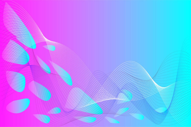   Vector abstracte futuristische achtergrond met snijdende golvende stippellijnen en plastic vloeistofelementen. Wit, blauw, bordeaux in de ruimte van een trendy roze - turquoise verloop. - Vector, afbeelding