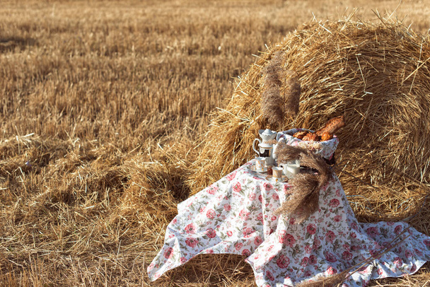 Summer picnic in the field in the village - Zdjęcie, obraz