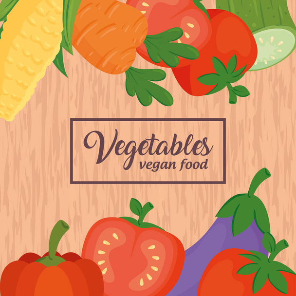 Banner mit Gemüse im Holzhintergrund, Konzept gesunde Ernährung - Vektor, Bild