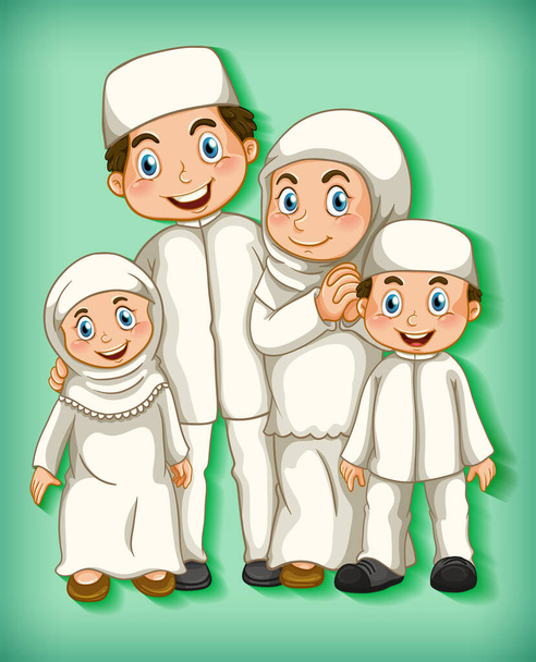 Muslim family member on cartoon character colour gradient background illustration - Vector, Image