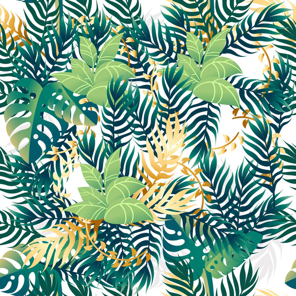 Exotic tropical leaves seamless pattern flat vector illustration on white background. - Vector, Image