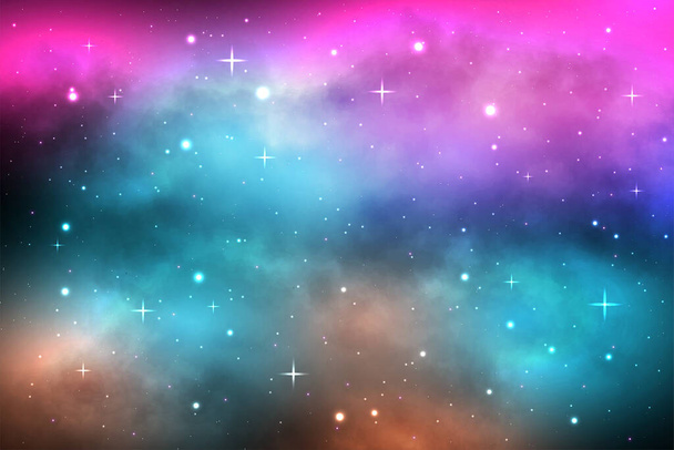 Fondo de galaxia espacial con estrellas brillantes y nebulosas, cosmos vectoriales con la colorida vía láctea, galaxia en la noche estrellada, ilustración vectorial - Vector, Imagen