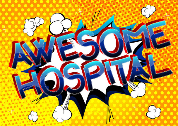 Genial Krankenhaus Comic-Buch Stil Cartoon-Wörter auf abstrakten Comics Hintergrund. - Vektor, Bild
