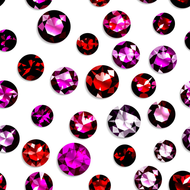 Modèle sans couture avec des pierres précieuses rouges. Bijoux sur fond blanc. Illustration vectorielle - Vecteur, image
