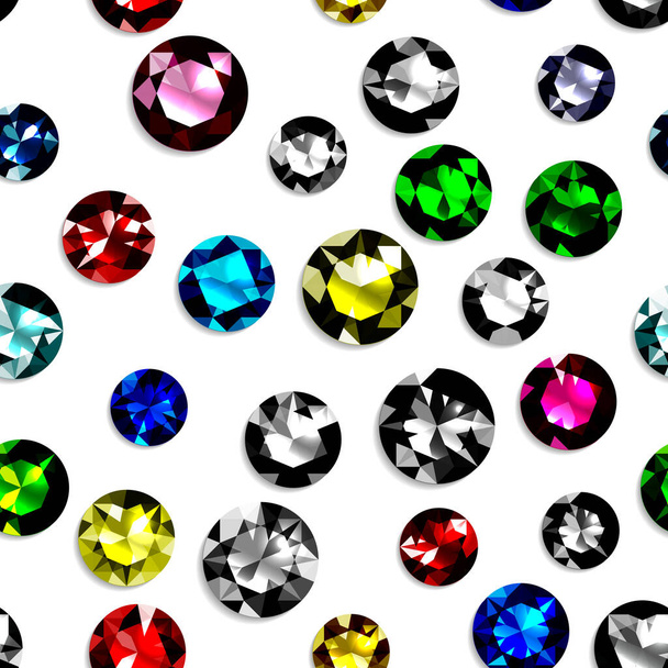 Seamless pattern with colorful gemstones. Jewels on white background. Vector illustration - Vector, Image