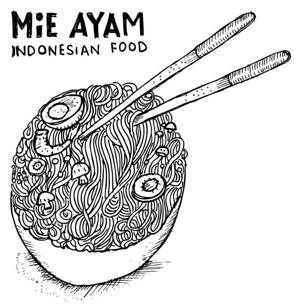 nouilles au poulet, nourriture indonésienne, doodle - Vecteur, image