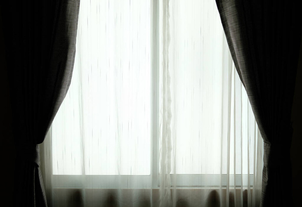 white see through sheer window curtain at home. transparent fabric - Photo, Image