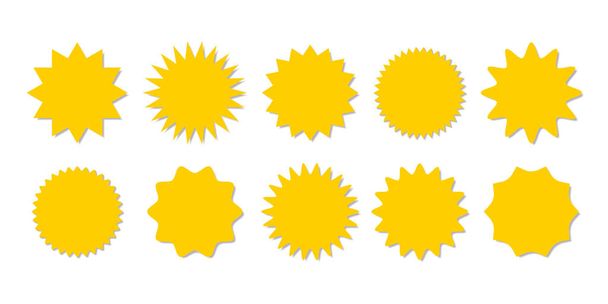 Жовтий набір наклейок Starburst - колекція спеціальних пропозицій з продажу круглих етикеток та значків у формі сонця
 - Вектор, зображення