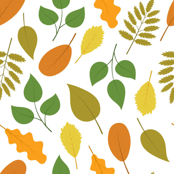 Autumn leaves. Seamless pattern. Flat vector illustration isolated on dark white background. - Vector, Image