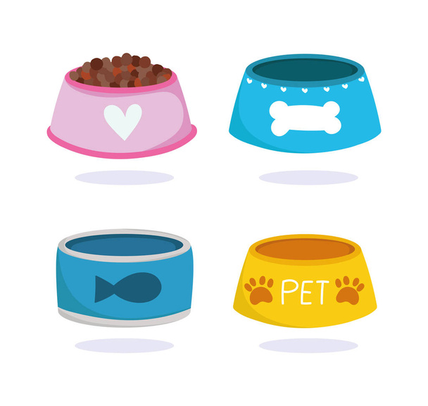 animalerie, animalerie domestique nourriture dans des bols pour chien et chat - Vecteur, image