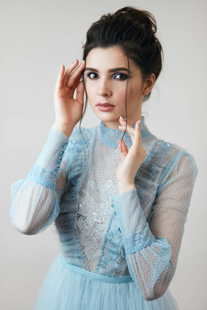 charming wonderful model in fashion blue dress - Fotografie, Obrázek