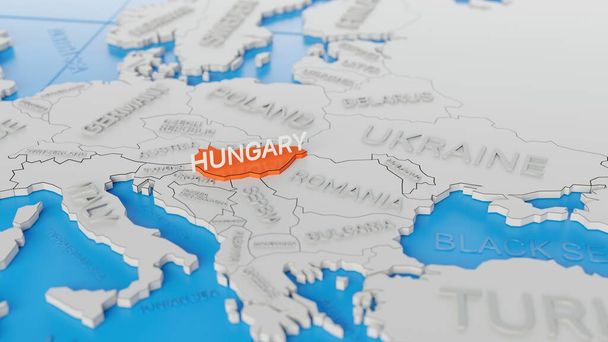 Węgry podkreśliły na białej uproszczonej mapie świata 3D. Cyfrowe renderowanie 3D. - Zdjęcie, obraz
