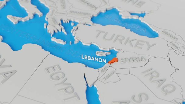 レバノンは白い単純化された3D世界地図を強調した。デジタル3Dレンダリング. - 写真・画像