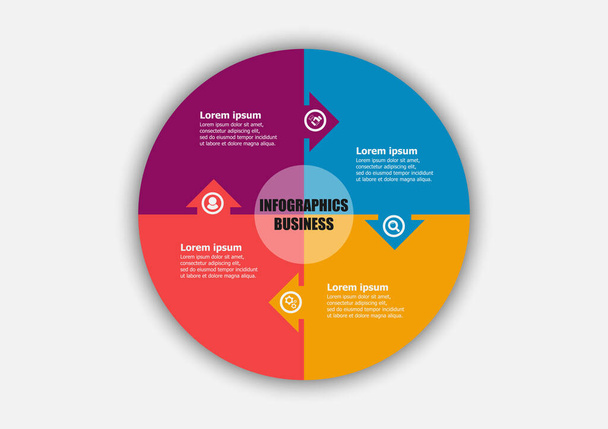 Business infographic ronde ontwerp template voor illustratie. Planning Timeline infographic design business met vier stappen. Creatieve concept planning gebruikt voor webbanner. - Vector, afbeelding