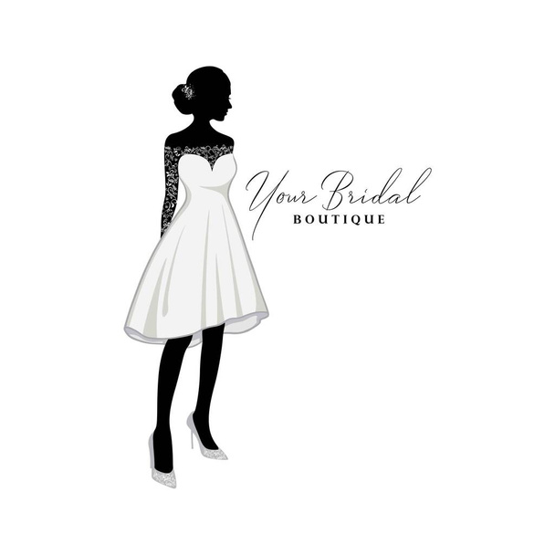 Krásná nevěsta brokát krátký plášť logo nápady, svatební butik logo, svatební šaty logo vektorový design šablona - Vektor, obrázek