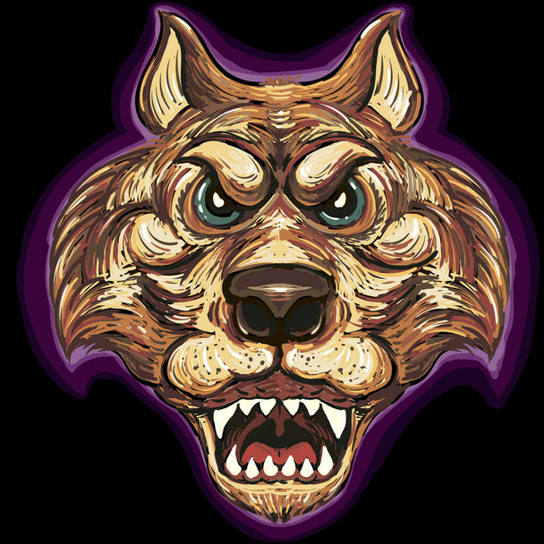 Logotipo de vector colorido de la cabeza del perro para el diseño de la camiseta o outwear. Aislado sobre fondo negro - Vector, Imagen
