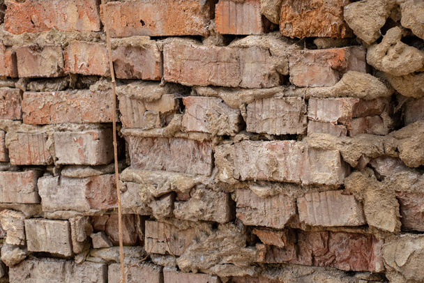 old brick wall of ruined house as background - Photo, Image