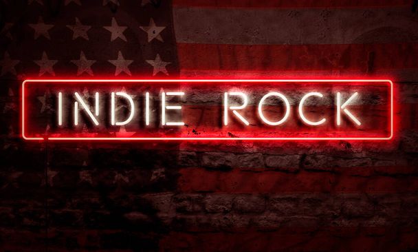 Indie Rock And Roll Pop Art Word Neon Sigh With American Flag Grunge Brick Graffitity Wall USAPop Art Word Neon Sigh With American Flag Grunge Brick Graffitity Wall USA - 写真・画像