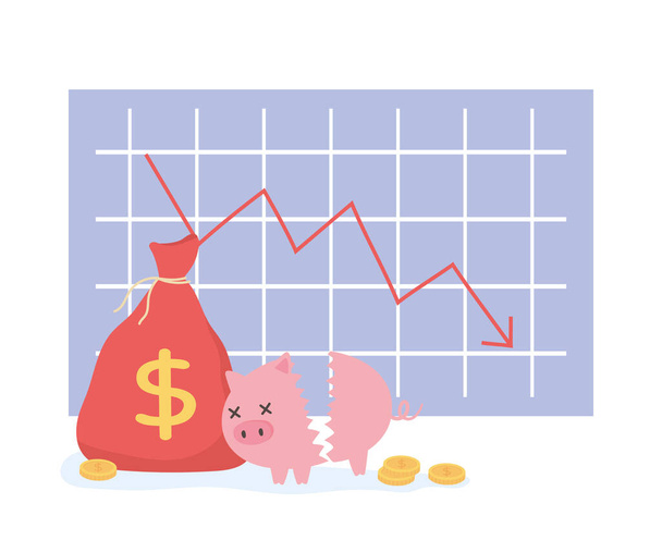 bankruptcy report statistics down arrow broken piggy bank money business financial crisis - Vector, Image