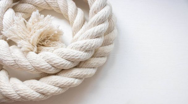 White thick rope isolated on a white background.Space for your text. - Photo, Image