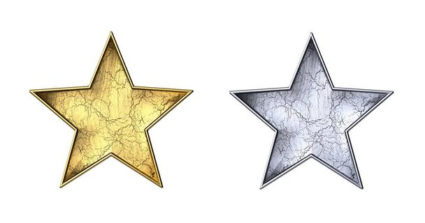 Zwei Sterne Gold und Silber. 3D-Illustration. - Foto, Bild