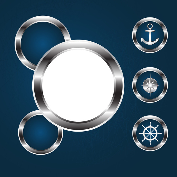 Sea icons, round porthole, vector. - Вектор,изображение